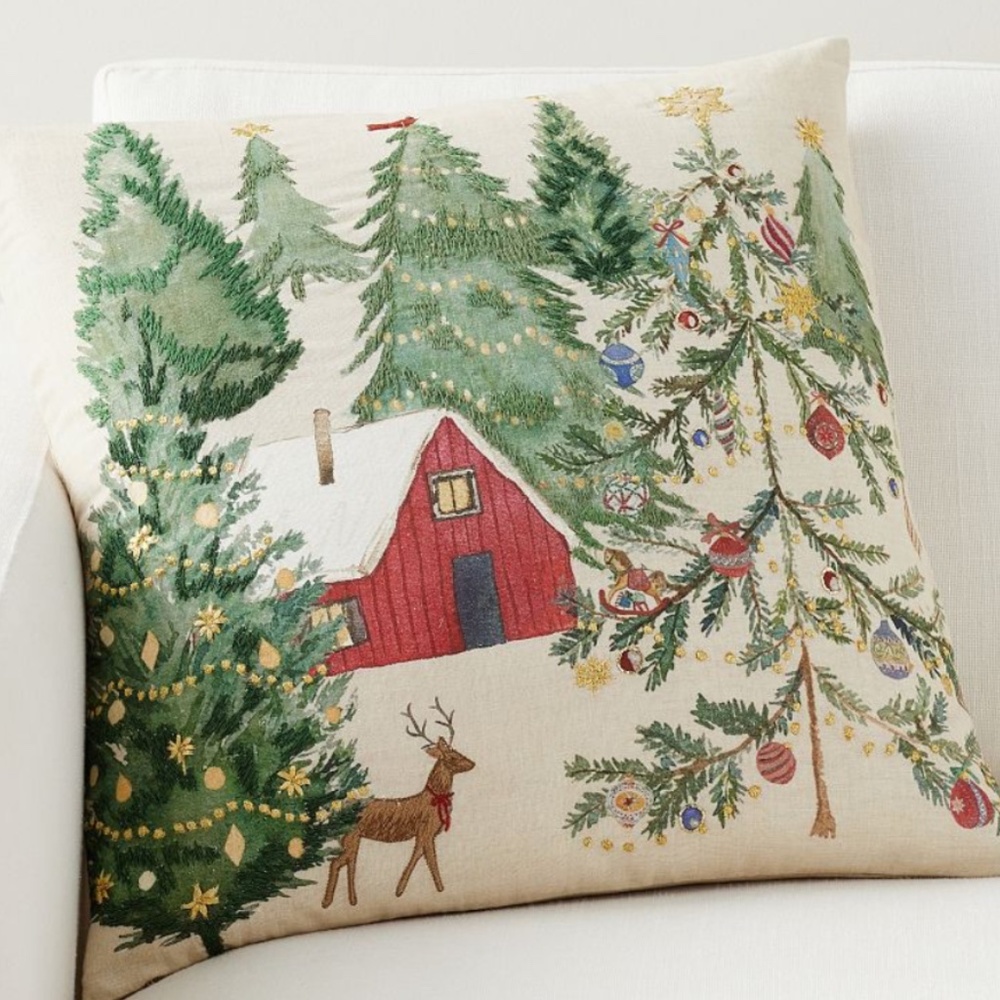 NWT Pottery Barn Christmas In The Country Pillow Cover Deer Woodland Country